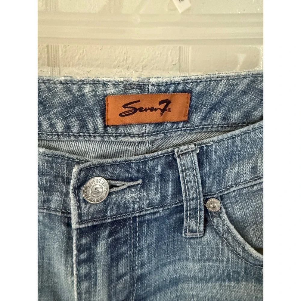 Seven7 Women Light Wash Flare Jeans Distressed Denim Size 28